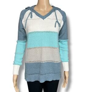 Boutique Womens Hoodie Sweater Hooded Pullover Lightweight Colorblock Medium